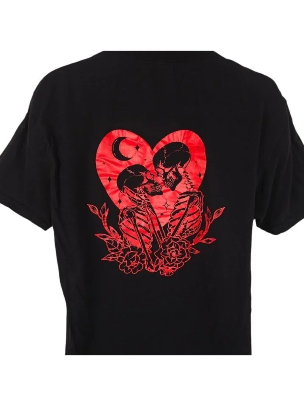 Till Death Do Us Part T Shirt Mens Size XL Black Skeletons Skulls Red Heart